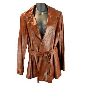 VTG San Diego Leather Jacket Factory Womens 18 Brown Belted  Soft Leather Jacket